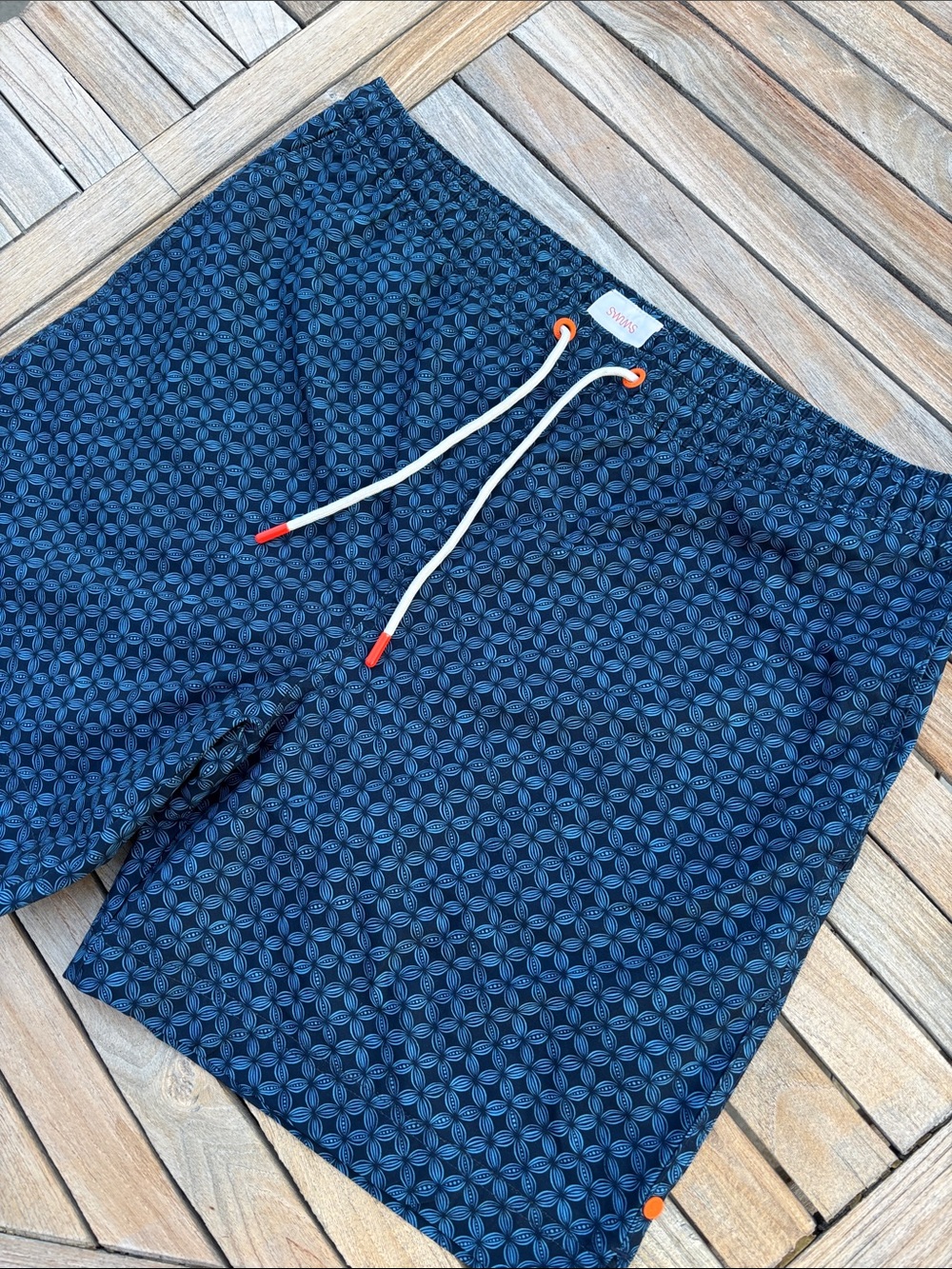 SWIMS Navy & Light Blue Patterned Swim Trunks Men's Large